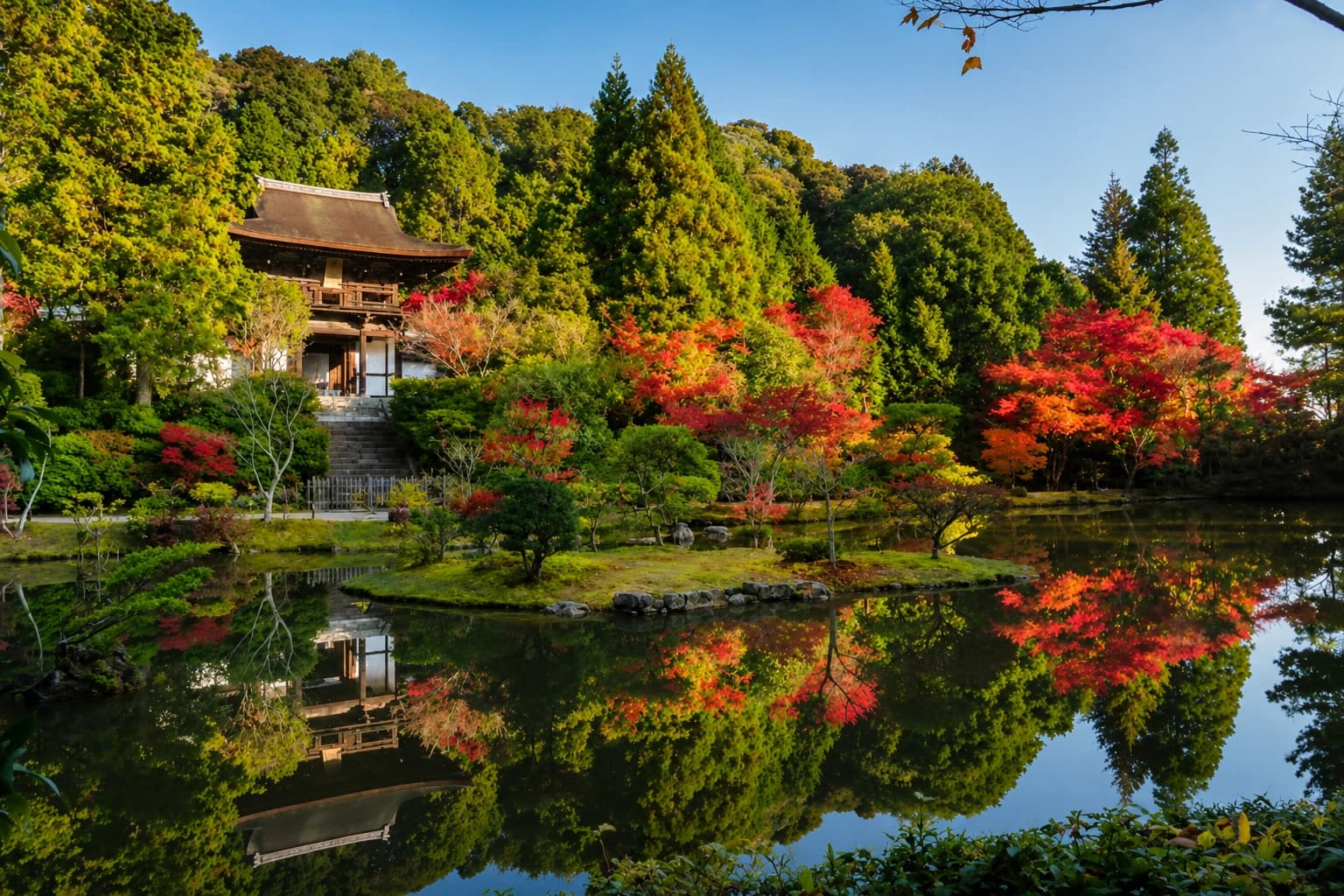 传统奈良墨与山间寺院。